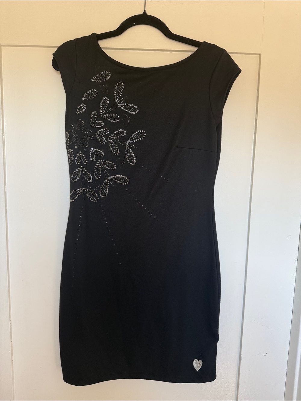 Black Embellished Cap-Sleeve Dress Y2K